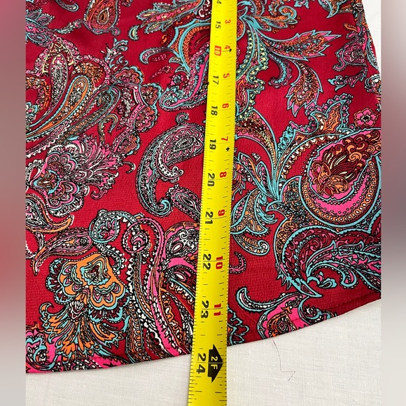 Talbots Top Women's Sz MP Long Sleeve Red Paisley Blouse Ruffled Boho Office - Picture 5 of 7